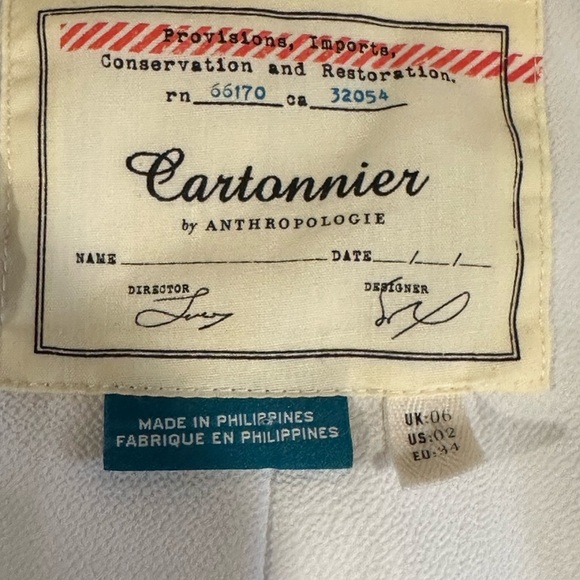 Cartonnier Jacket Women 6 White Blazer Long Sleeve Butterfly Split Anthropologie - Picture 7 of 9